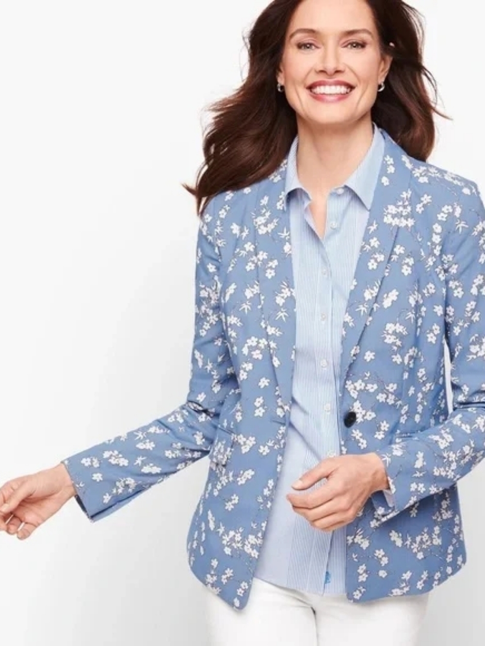 Talbots Light Blue Floral Blazer Jacket - Women's S8ZE 13